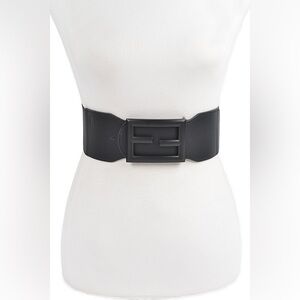 Plus Size Black Logo Wide Elastic Statement Belt